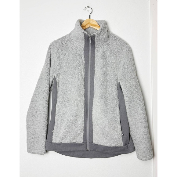 The North Face Jacket Women's Gray Teddy Fleece Deep Pile Sweatshirt sz M - Picture 1 of 9